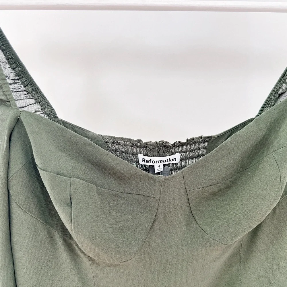 Reformation Sawtelle Sweetheart Blouse Green Puff Sleeve Size 4
